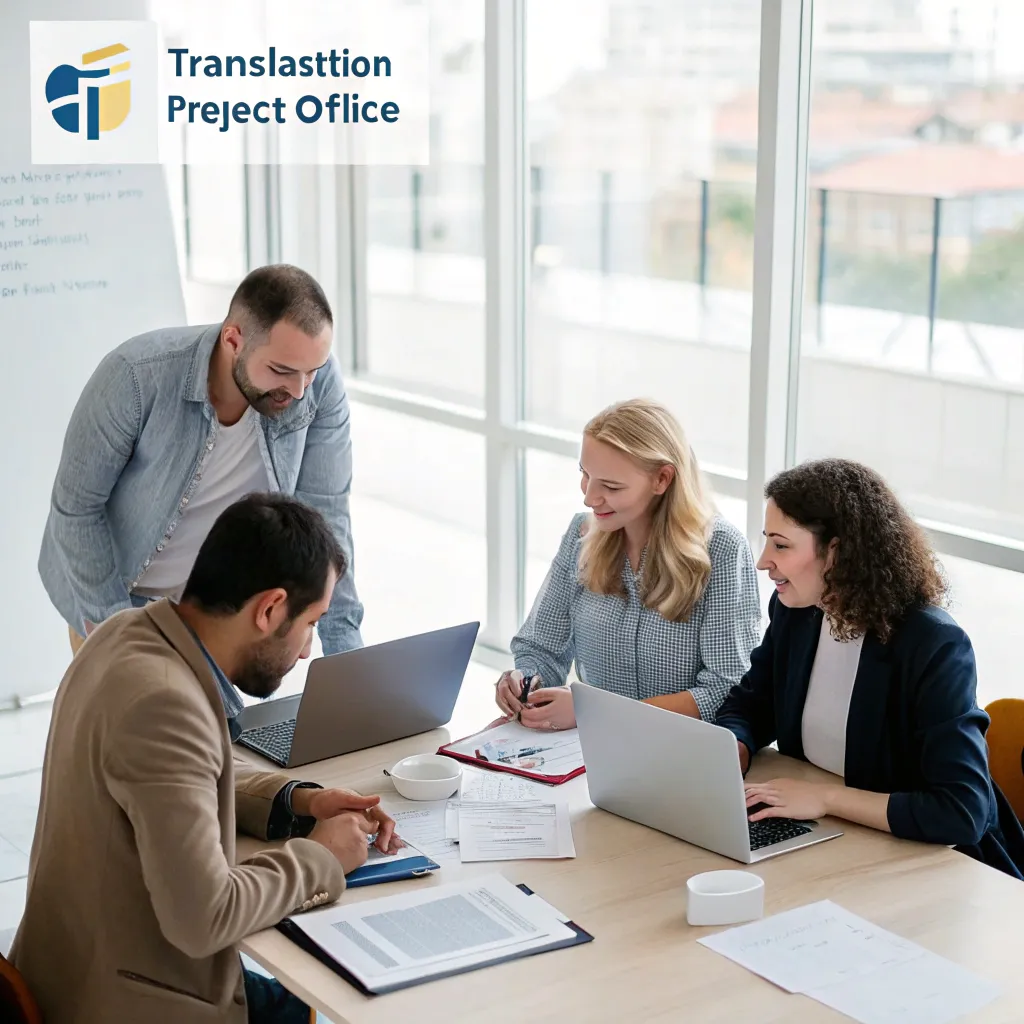Professional translation team collaborating on a project at ZENLITHRA office